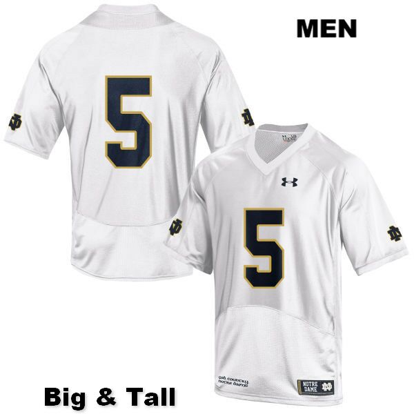 Men's NCAA Notre Dame Fighting Irish #5 Troy Pride Jr. Stitched College Under Armour Authentic White Big & Tall No Name Football Jersey MI10W23RO